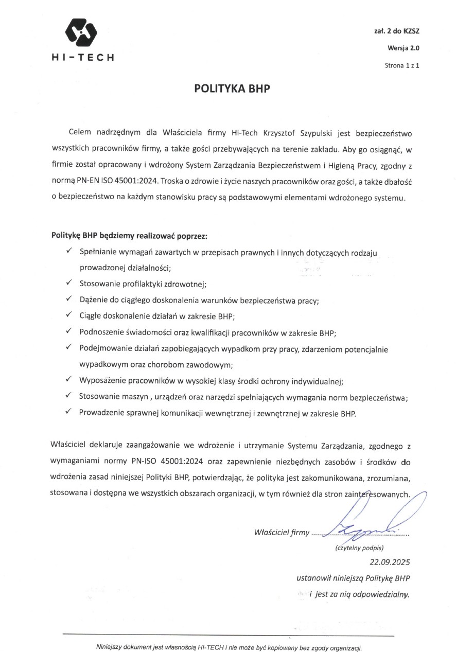 Polityka BHP Hitech